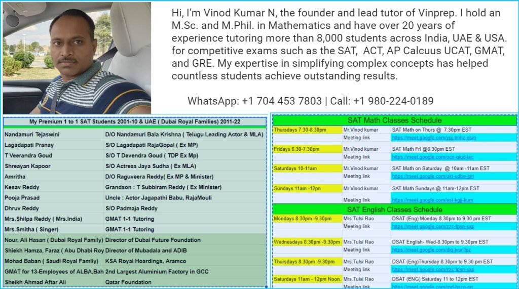 About Vinod Kumar SAT Maths Trainer