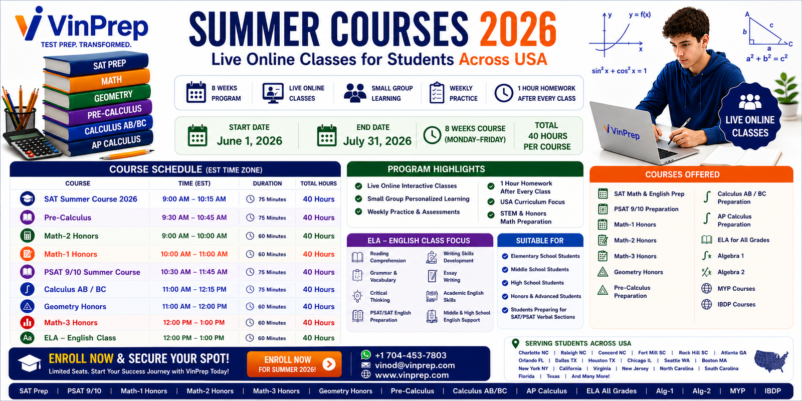 VinPrep Summer Online Courses Schedule 2026