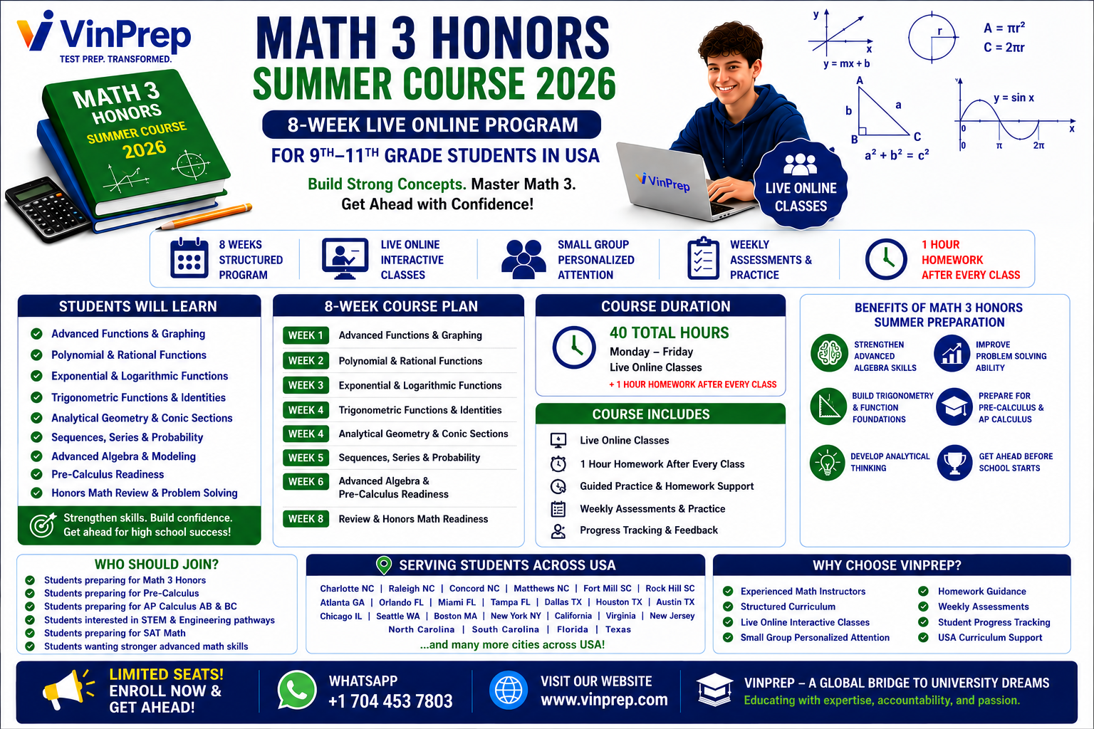 Vindprep's Math-3 Honors Summer Course 2026