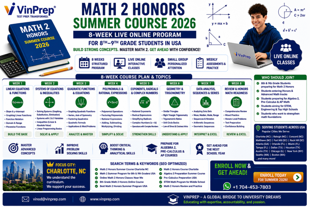 Vindpre's Math-2 Honors Summer Course 2026